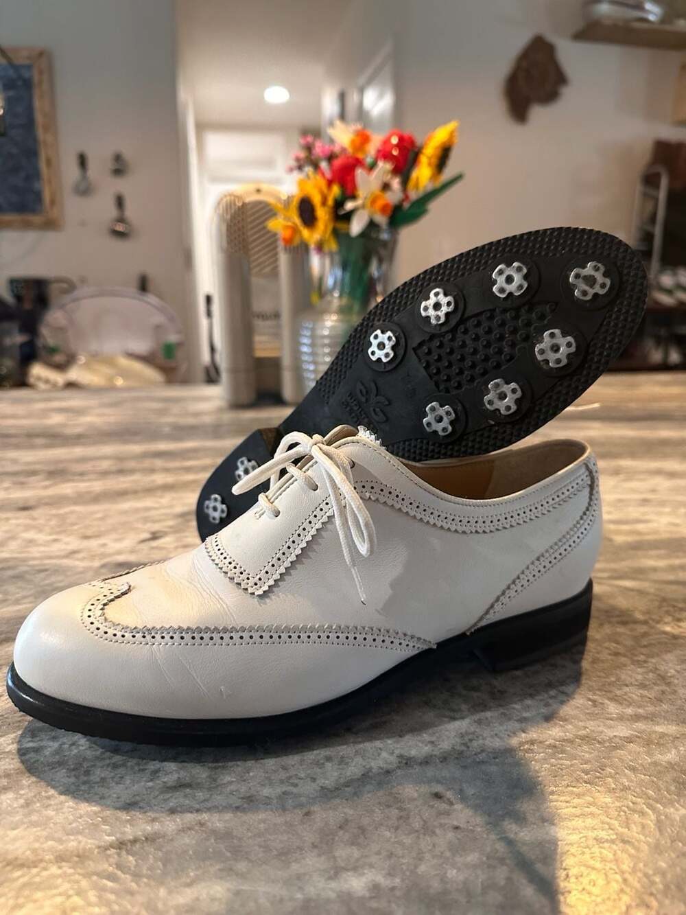Walter Genuin Gore-Tex White Leather Wingtip Golf Shoes